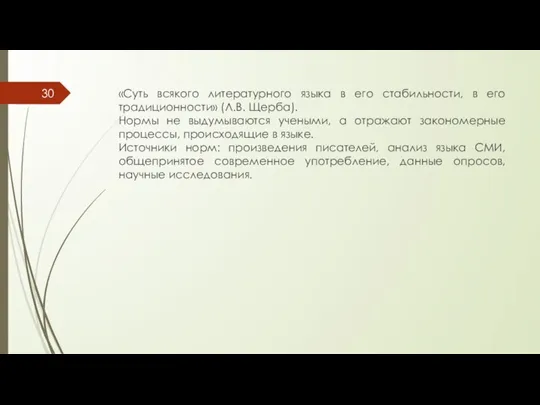 «Суть всякого литературного языка в его стабильности, в его традиционности» (Л.В. Щерба).