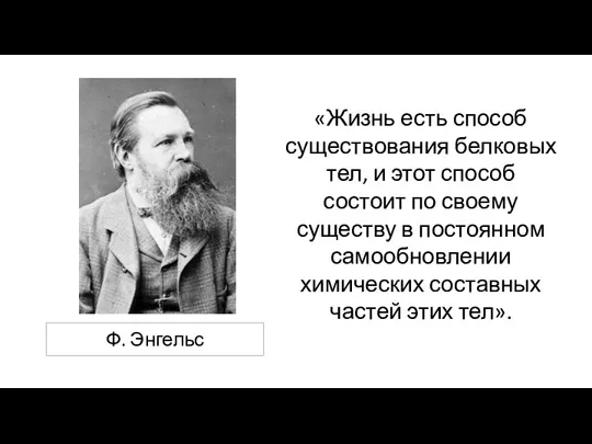 «Жизнь есть способ существования белковых тел, и этот способ состоит по своему