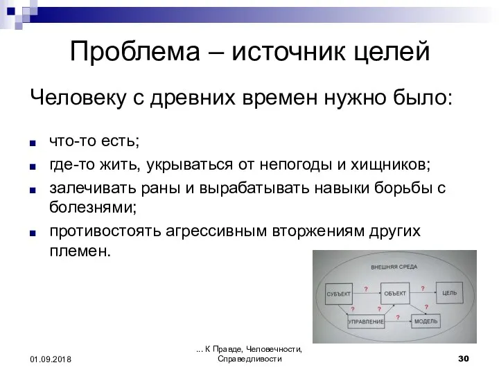 ... К Правде, Человечности, Справедливости 01.09.2018 Проблема – источник целей Человеку с