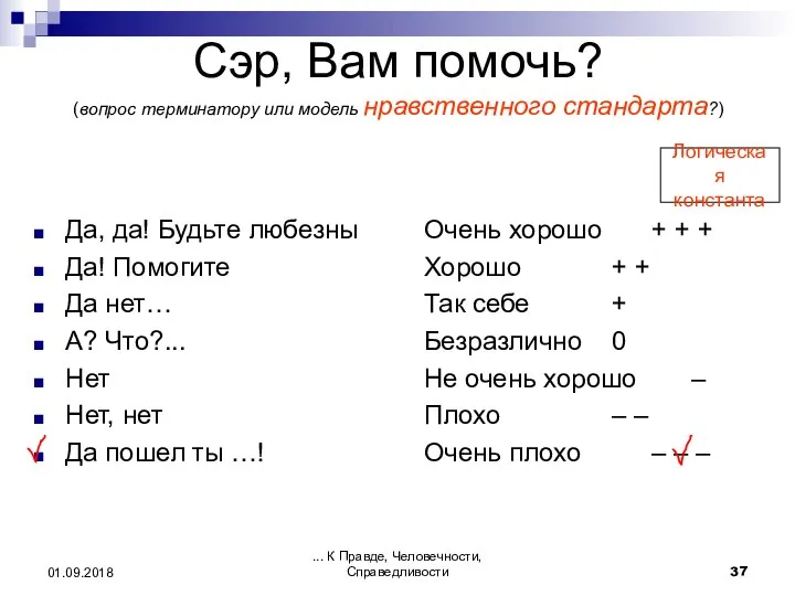 ... К Правде, Человечности, Справедливости 01.09.2018 Сэр, Вам помочь? (вопрос терминатору или