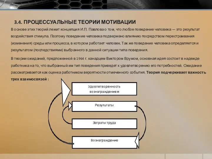 3.4. ПРОЦЕССУАЛЬНЫЕ ТЕОРИИ МОТИВАЦИИ В основе этих теорий лежит концепция И.П. Павлова