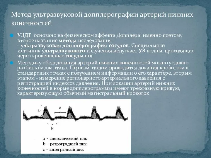 УЗДГ основано на физическом эффекта Допплера: именно поэтому второе название метода исследования