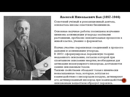Алексей Николаевич Бах (1857-1946) Советский учёный и революционный деятель, основатель школы советских