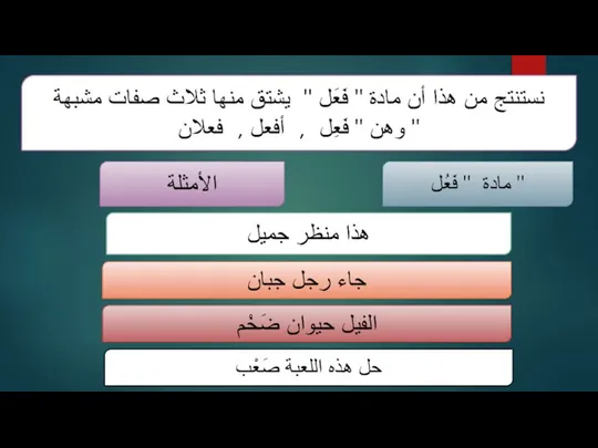 نستنتج من هذا أن مادة " فَعَل " يشتق منها ثلاث صفات