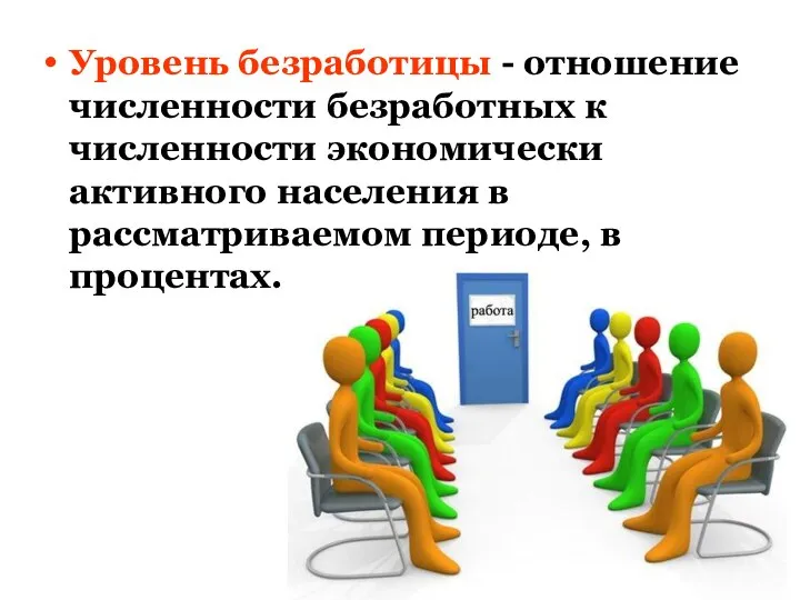 Уровень безработицы - отношение численности безработных к численности экономически активного населения в рассматриваемом периоде, в процентах.