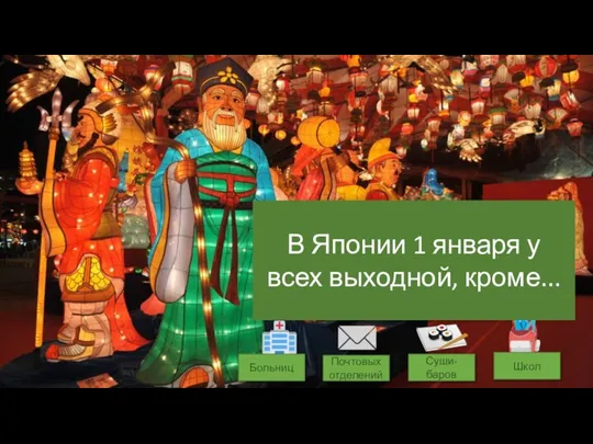 Почтовых отделений Больниц Суши-баров Школ В Японии 1 января у всех выходной, кроме...