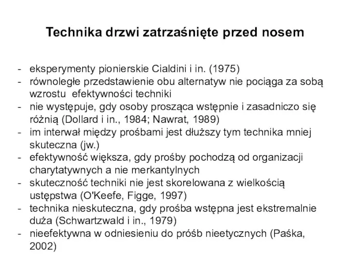 Technika drzwi zatrzaśnięte przed nosem - eksperymenty pionierskie Cialdini i in. (1975)