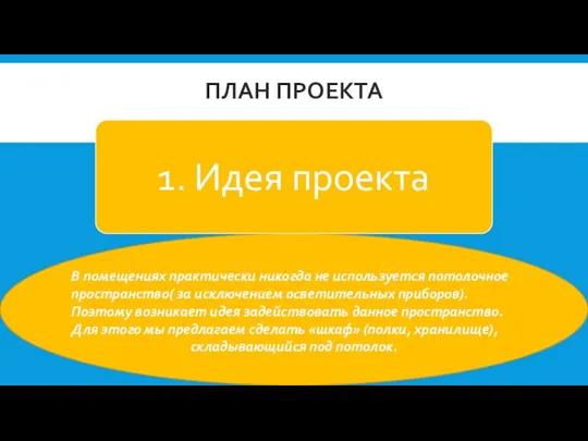 ПЛАН ПРОЕКТА В помещениях практически никогда не используется потолочное пространство( за исключением