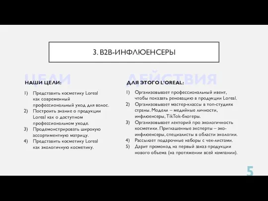 5 3. B2B-ИНФЛЮЕНСЕРЫ Организовывает профессиональный ивент, чтобы показать реновацию в продукции Loreal.