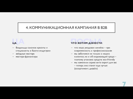 4. КОММУНИКАЦИОННАЯ КАМПАНИЯ В B2B что наша уходовая линейка – про современность