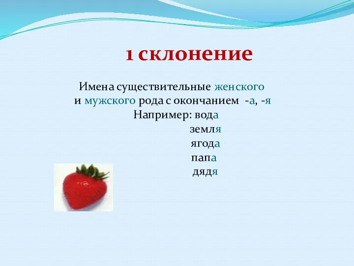 Имена существительные женского и мужского рода с окончанием -а, -я Например: вода