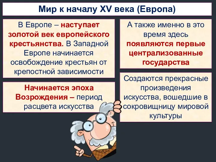 Мир к началу ХV века (Европа) В Европе – наступает золотой век