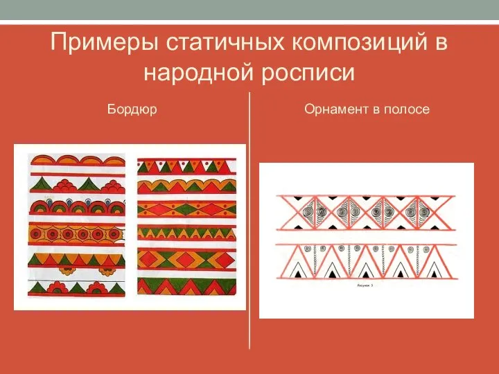 Примеры статичных композиций в народной росписи Бордюр Орнамент в полосе