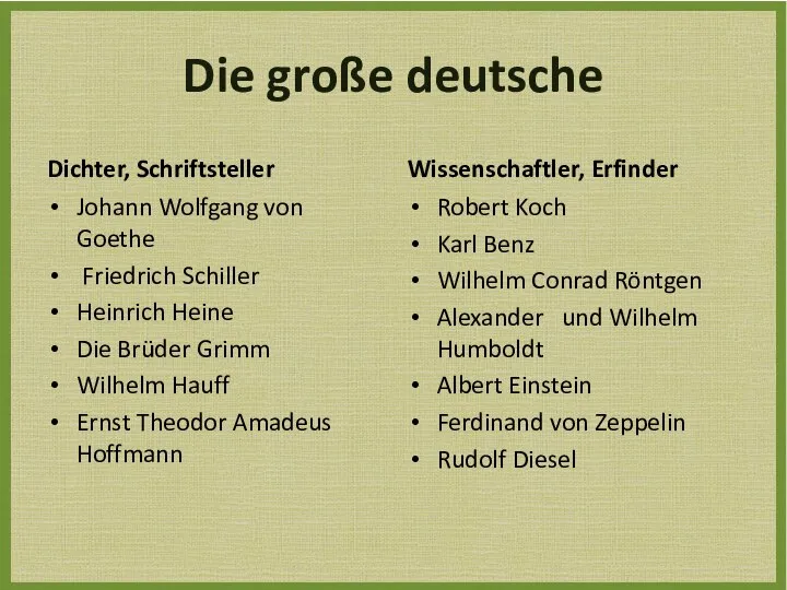 Die große deutsche Dichter, Schriftsteller Johann Wolfgang von Goethe Friedrich Schiller Heinrich