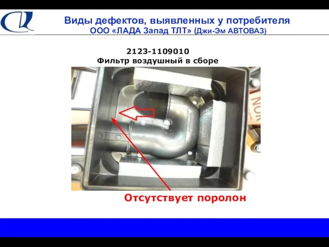 Виды дефектов, выявленных у потребителя ООО «ЛАДА Запад ТЛТ» (Джи-Эм АВТОВАЗ) 2123-1109010