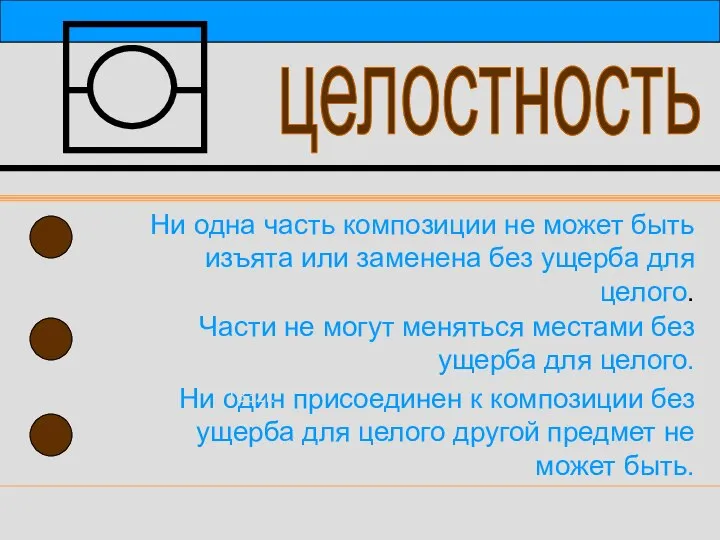 целостность Ни одна часть композиции не может быть изъята или заменена без