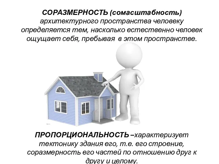 СОРАЗМЕРНОСТЬ (сомасштабность) архитектурного пространства человеку определяется тем, насколько естественно человек ощущает себя,