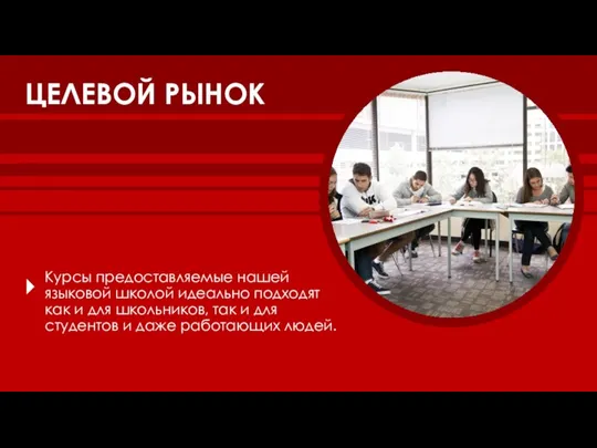 ЦЕЛЕВОЙ РЫНОК Курсы предоставляемые нашей языковой школой идеально подходят как и для