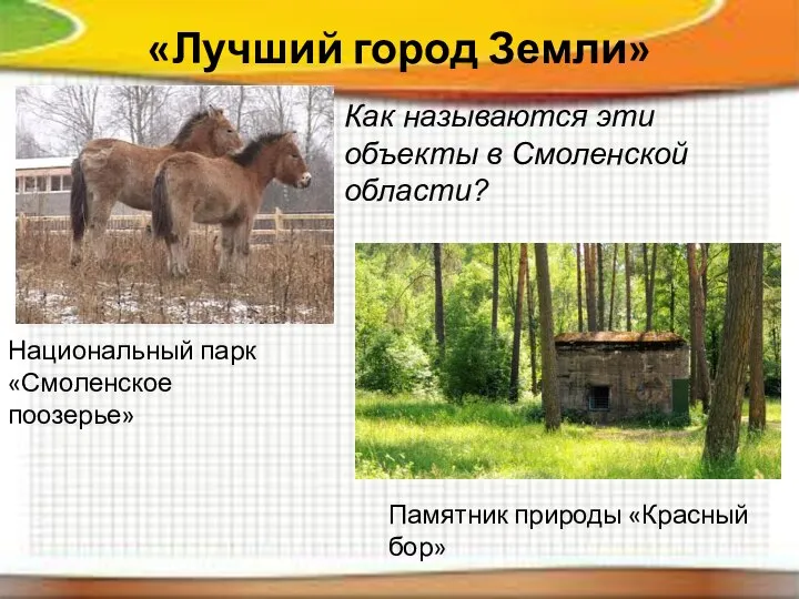 «Лучший город Земли» Как называются эти объекты в Смоленской области? Национальный парк