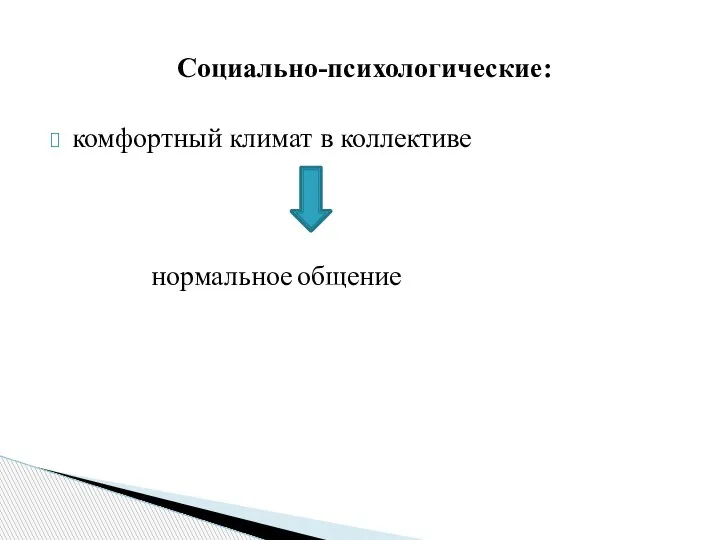 комфортный климат в коллективе Социально-психологические: нормальное общение