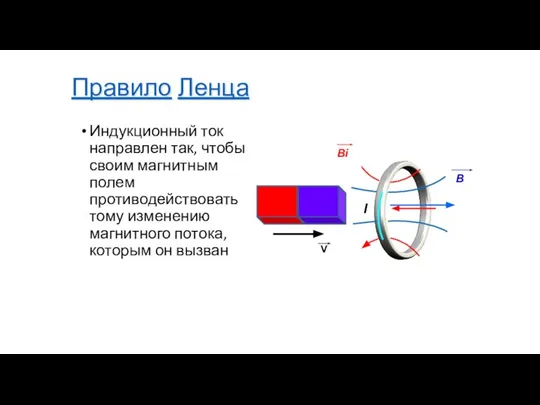 Правило Ленца Индукционный ток направлен так, чтобы своим магнитным полем противодействовать тому