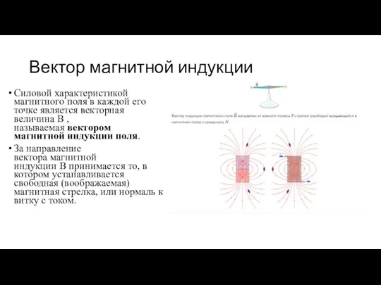 Вектор магнитной индукции Силовой характеристикой магнитного поля в каждой его точке является