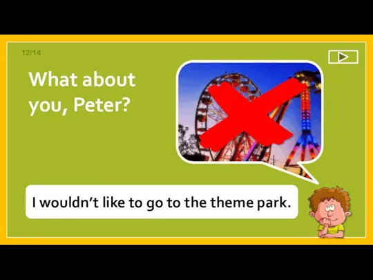 What about you, Peter? I wouldn’t like to go to the theme park. 12/14