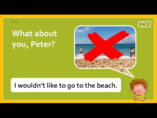 I wouldn’t like to go to the beach. What about you, Peter? 3/14