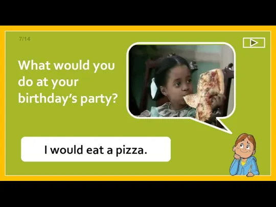 I would eat a pizza. What would you do at your birthday’s party? 7/14