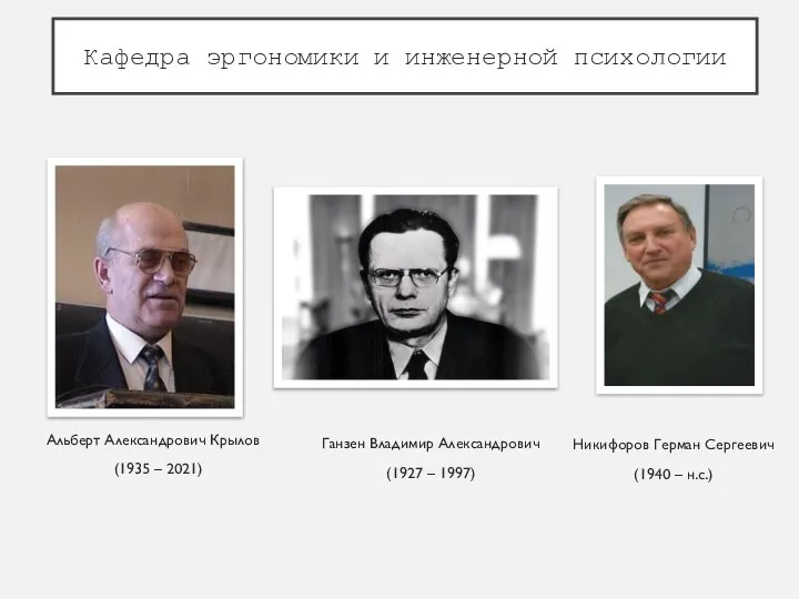 Кафедра эргономики и инженерной психологии Альберт Александрович Крылов (1935 – 2021) Ганзен