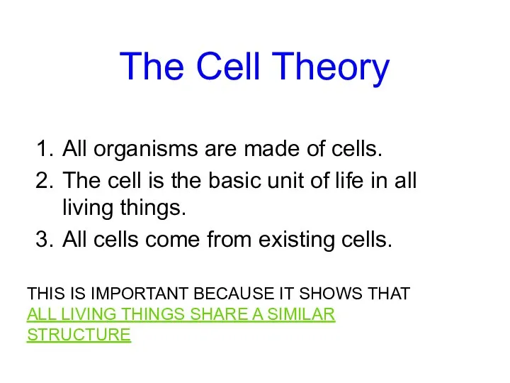 The Cell Theory All organisms are made of cells. The cell is