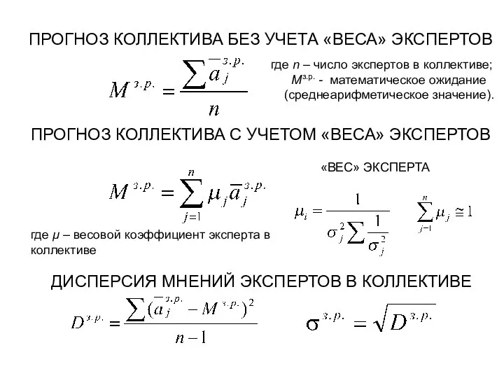 ПРОГНОЗ КОЛЛЕКТИВА БЕЗ УЧЕТА «ВЕСА» ЭКСПЕРТОВ ПРОГНОЗ КОЛЛЕКТИВА С УЧЕТОМ «ВЕСА» ЭКСПЕРТОВ