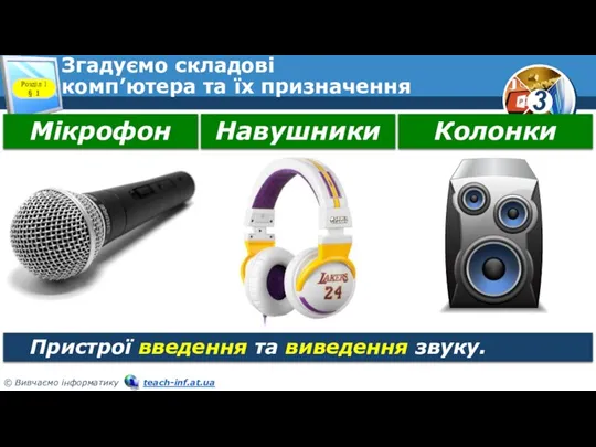 Згадуємо складові комп’ютера та їх призначення Розділ 1 § 1 Пристрої введення