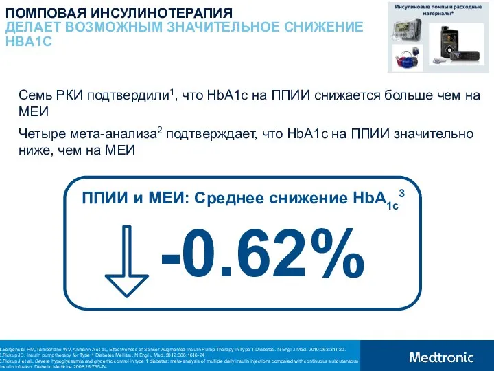 ПОМПОВАЯ ИНСУЛИНОТЕРАПИЯ ДЕЛАЕТ ВОЗМОЖНЫМ ЗНАЧИТЕЛЬНОЕ СНИЖЕНИЕ HBA1C Семь РКИ подтвердили1, что HbA1c