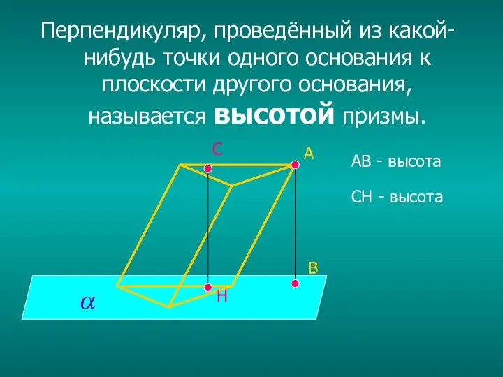 Перпендикуляр, проведённый из какой-нибудь точки одного основания к плоскости другого основания, называется