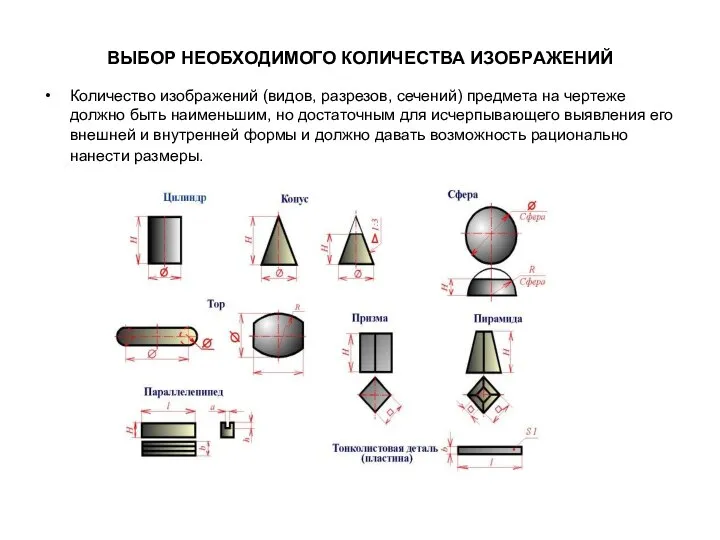 ВЫБОP HЕОБХОДИМОГО КОЛИЧЕСТВА ИЗОБPАЖЕHИЙ Количество изобpажений (видов, pазpезов, сечений) пpедмета на чеpтеже