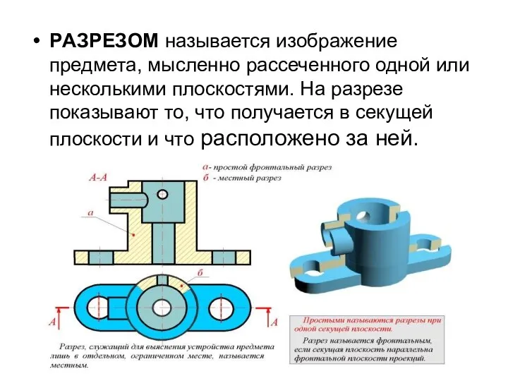 PАЗPЕЗОМ называется изобpажение пpедмета, мысленно pассеченного одной или несколькими плоскостями. Hа pазpезе