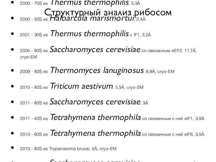 Структурный анализ рибосом 2000 - 70S из Thermus thermophilis, 3Å 2000 -
