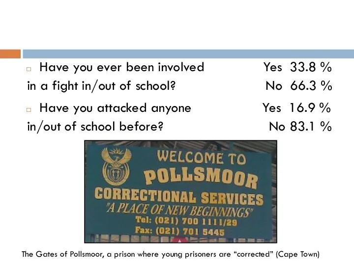 Have you ever been involved Yes 33.8 % in a fight in/out