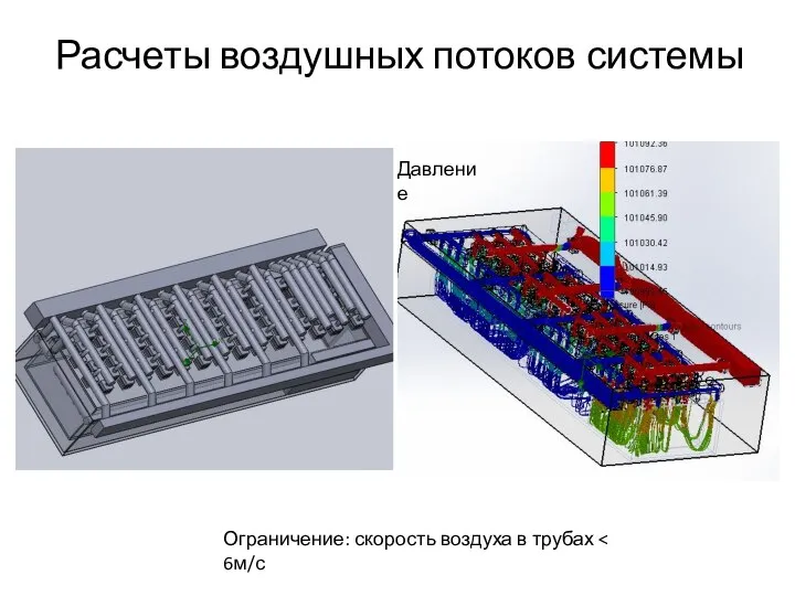 Расчеты воздушных потоков системы Давление Ограничение: скорость воздуха в трубах