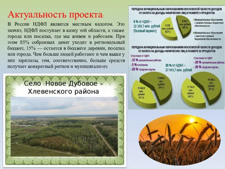 Актуальность проекта: В России НДФЛ является местным налогом. Это значит, НДФЛ поступает