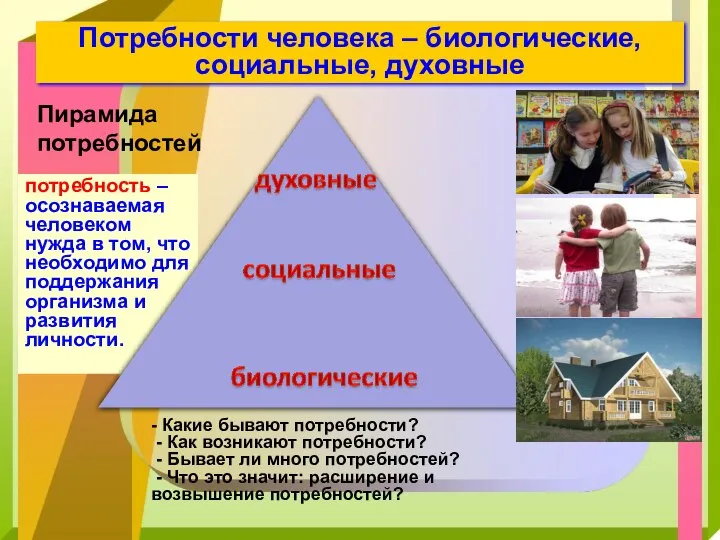 потребность – осознаваемая человеком нужда в том, что необходимо для поддержания организма