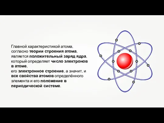 Главной характеристикой атома, согласно теории строения атома, является положительный заряд ядра, который