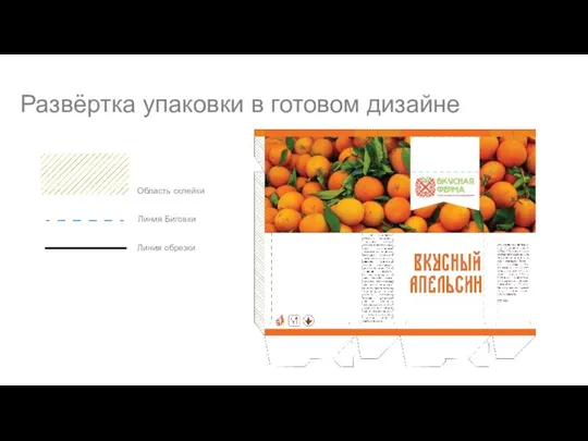 Развёртка упаковки в готовом дизайне Область склейки Линия Биговки Линия обрезки