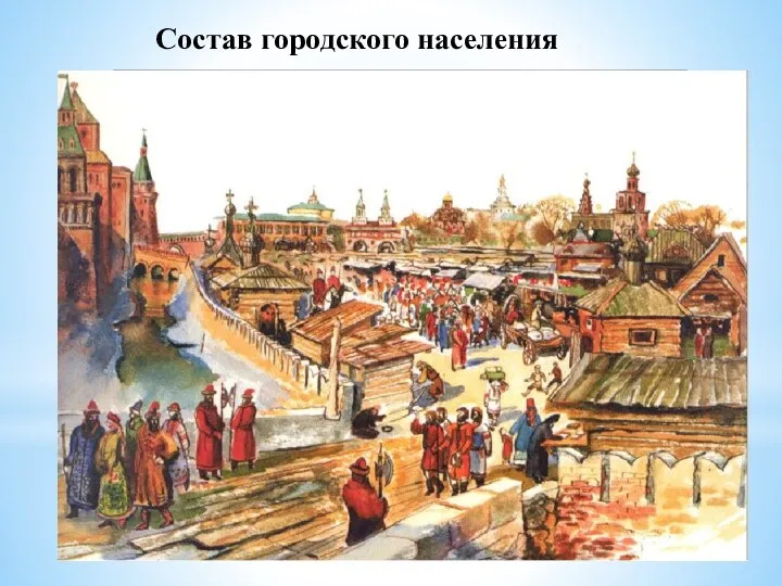 Состав городского населения Государевы наместники Возглавляли городское управление Судили «черных» горожан Следили