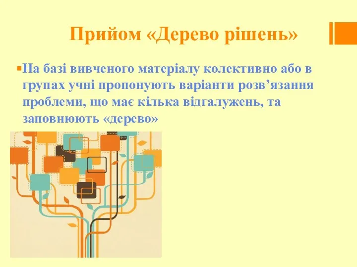 Прийом «Дерево рішень» На базі вивченого матеріалу колективно або в групах учні