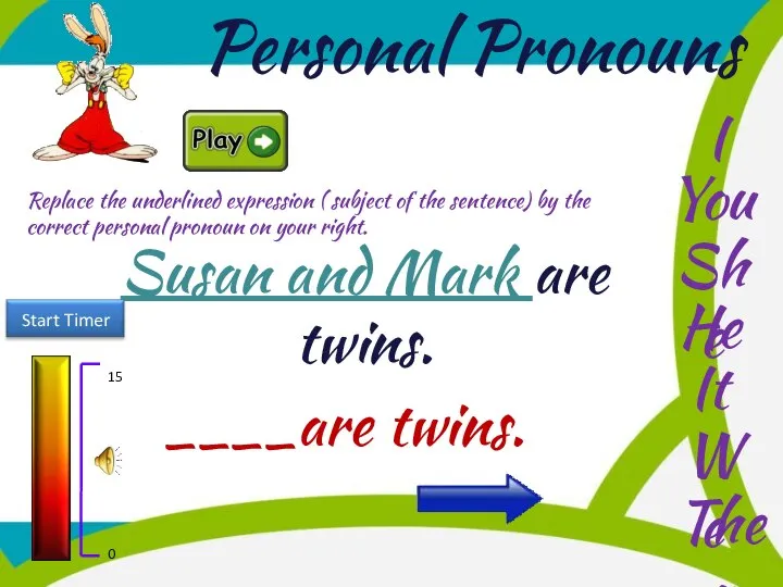 Personal Pronouns He You I She It We They Replace the underlined