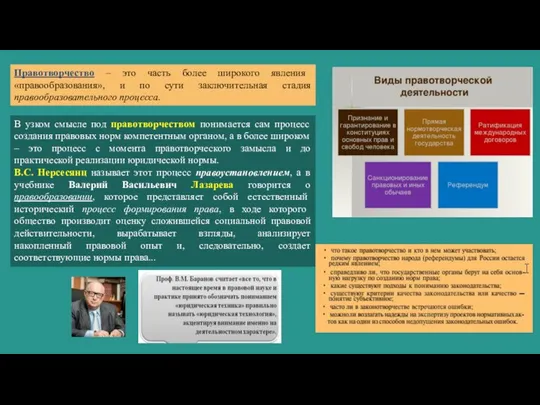 Правотворчество – это часть более широкого явления «правообразования», и по сути заключительная