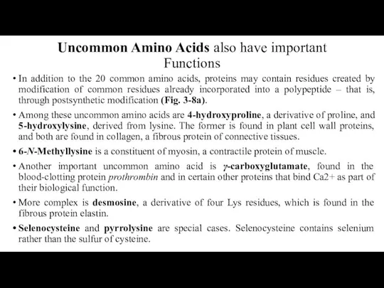 Uncommon Amino Acids also have important Functions In addition to the 20