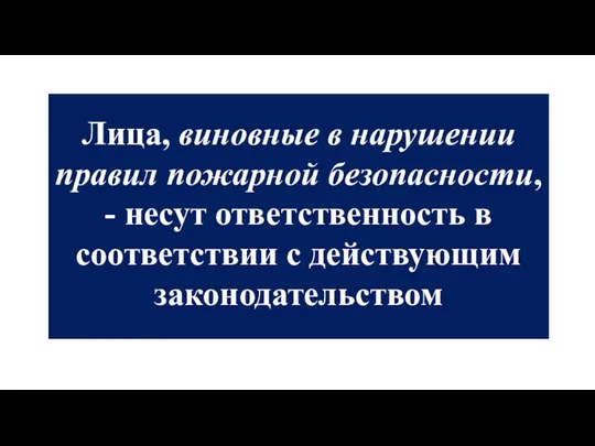 Лица, виновные в нарушении правил пожарной безопасности, - несут ответственность в соответствии с действующим законодательством